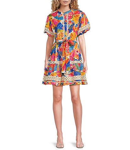 J.Marie Alana Tie Belted Printed Button Up Neckline Tiered Mini Dress