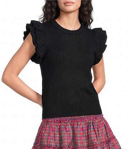 J.Marie Annie Crew Neck Ruffle Sleeve Sweater