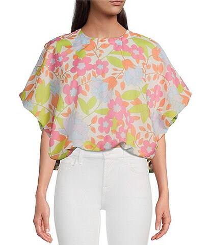 J.Marie Floral Print Woven Ava Mae Bubble Puffed Sleeve Top