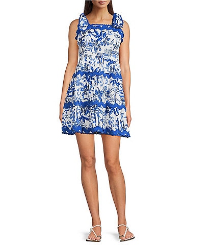 J.Marie Hayden Square Neck Ric Rac Trim Strap A-Line Dress