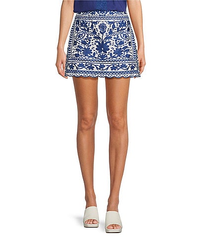 J.Marie Laken Floral Embroidered Mini Pencil Skirt
