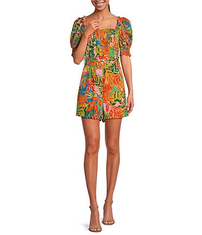 J.Marie Paloma Short Puff Sleeve Belted Romper