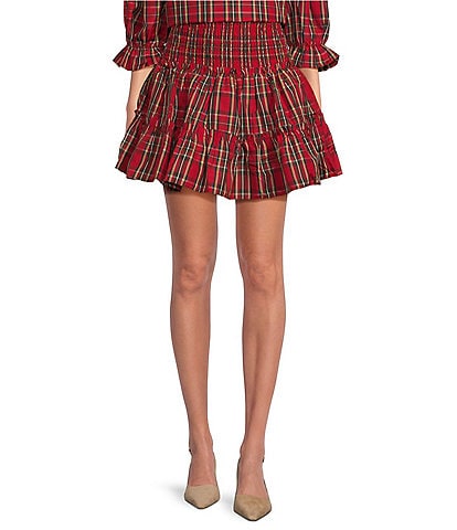 J.Marie Tamara Smocked Plaid Tiered Mini Skort