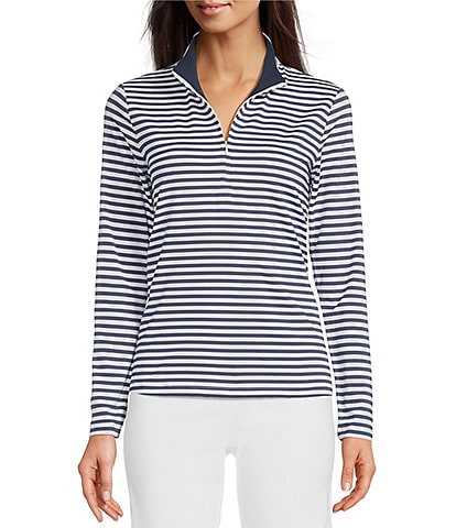 J.McLaughlin Ace Knit Stripe Print Quarter Zip Mock Neck Long Sleeve Pullover