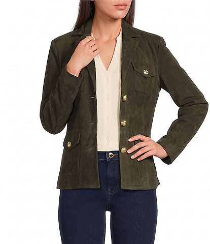 J.McLaughlin Anwen Notch Lapel Collar Long Sleeve Suede Blazer