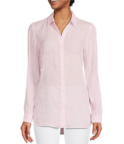 J.McLaughlin Britt Linen Point Collar Long Sleeve Button Front Blouse