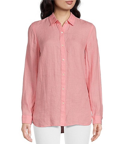 J.McLaughlin Britt Linen Point Collar Long Sleeve Button-Front Shirt