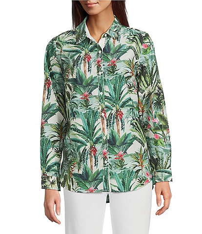J.McLaughlin Britt Tropical Floral Print Mandarin Collar Long Sleeve Button Front Blouse
