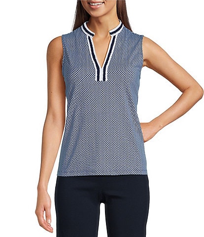 J.McLaughlin Darya Printed Knit Crochet Split V-Neck Sleeveless Top