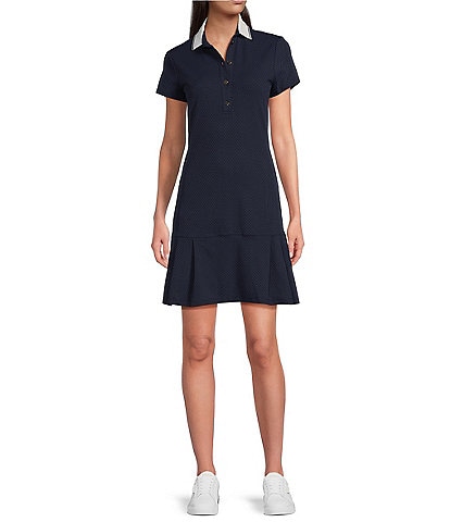 J.McLaughlin Dorte Catalina Cloth Knit Point Collar Cap Sleeve Side Pocket Pleated Shirt Dress