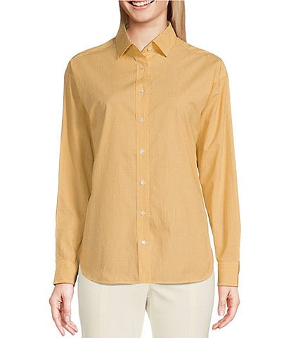J.McLaughlin Finn Poplin Gingham Print Point Collar Long Sleeve Button-Front Shirt