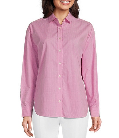 J.McLaughlin Finn Poplin Gingham Print Point Collar Long Sleeve Button-Front Shirt