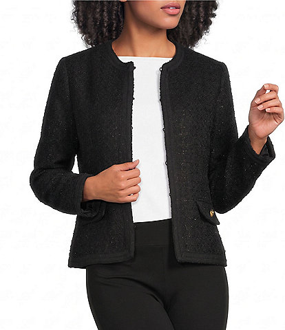 J.McLaughlin Gloriana Wool-Blend Boucle Woven Round Neck Long Sleeve Jacket