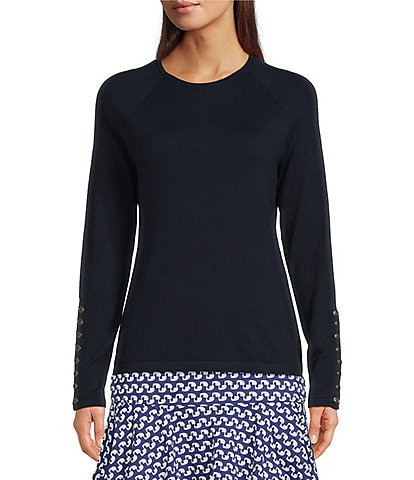 J.McLaughlin Jamey Crew Neck Button Trim Raglan Long Sleeve Sweater