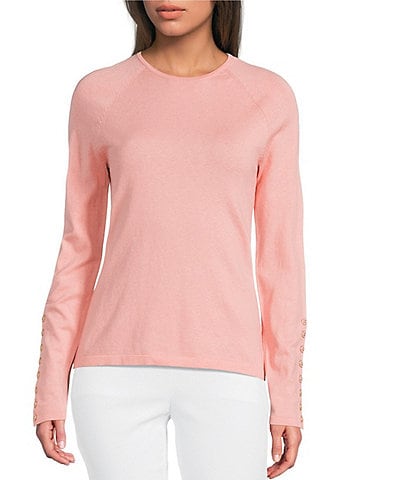 J.McLaughlin Jamey Crew Neck Button Trim Raglan Sleeve Sweater