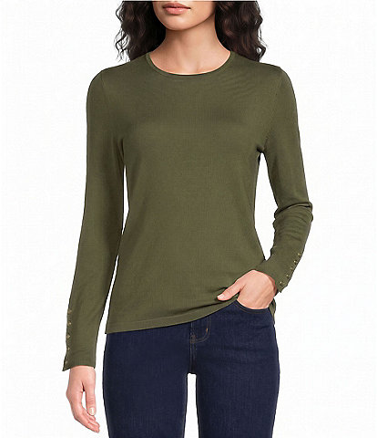 J.McLaughlin Jamey Crew Neck Button Trim Raglan Sleeve Sweater