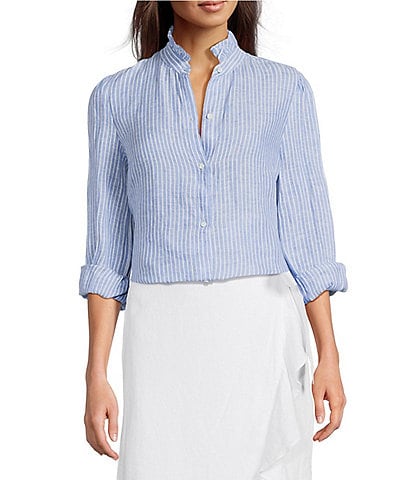 J.McLaughlin Julian Stripe Print Ruffle Collar Long Sleeve Button Front Blouse