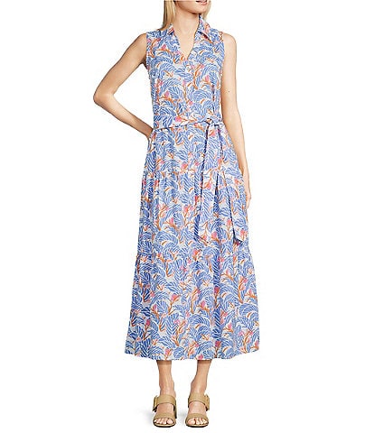 J.McLaughlin Karis Floral Print Point Collar Sleeveless Tiered Dress