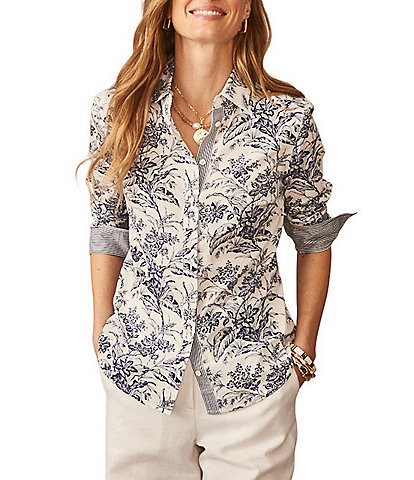 J.McLaughlin Lois Mixed Print Point Collar Long Sleeve Blouse