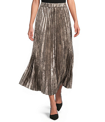 J.McLaughlin Paola Woven Lame Pleated Pull-On Midi A-Line Skirt