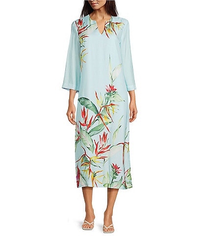 J.McLaughlin Roni Floral Print Split V-Neck 3/4 Sleeve Dress