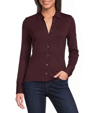 J.McLaughlin Theodora Knit Point Collar Long Sleeve Button-Front Shirt