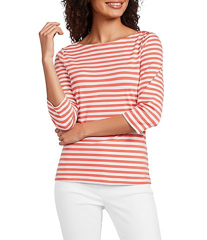 J.McLaughlin Wavesong Striped Print 3/4 Sleeve Button Shoulder Tee Shirt