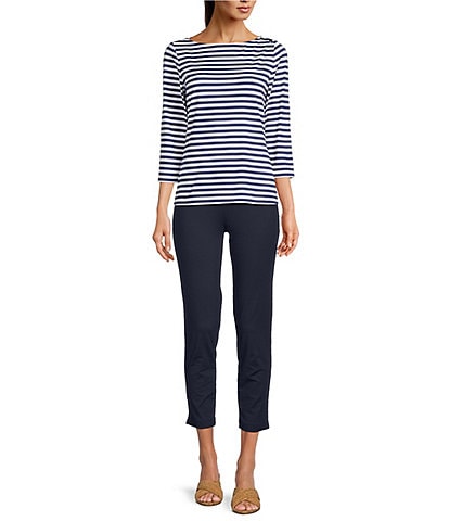 J.McLaughlin Wavesong Striped Print 3/4 Sleeve Button Shoulder Tee Shirt