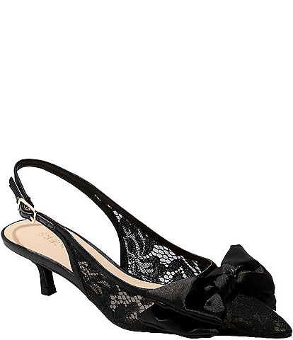 Jack Rogers Debra Floral Lace Satin Bow Slingback Kitten Heel Pumps