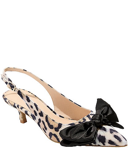 Jack Rogers Debra Leopard Print Bow Slingback Kitten Heel Pumps