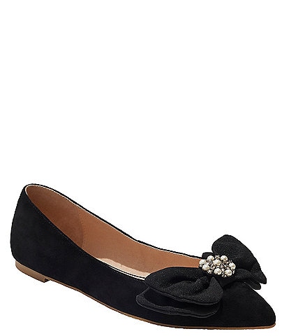 Jack Rogers Debra Ornament Bow Ballet Suede Pointed Toe Flats