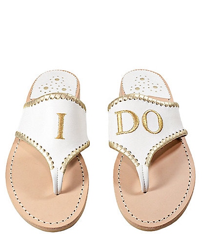 Jack Rogers Embroidered "I Do" Leather Thong Sandals