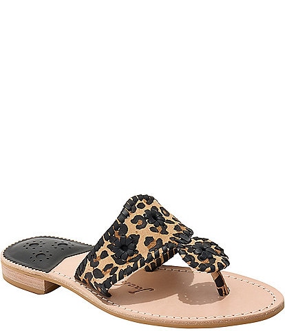 Jack Rogers Jacks Leopard Print Suede Flat Thong Sandals