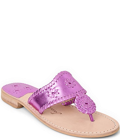 Jack Rogers Jacks Metallic Leather Flat Thong Sandals