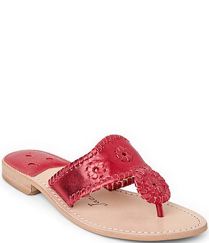 Jack Rogers Jacks Metallic Leather Flat Thong Sandals