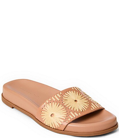 Jack Rogers Somerset Leather Raffia Rondelles Slide Sandals
