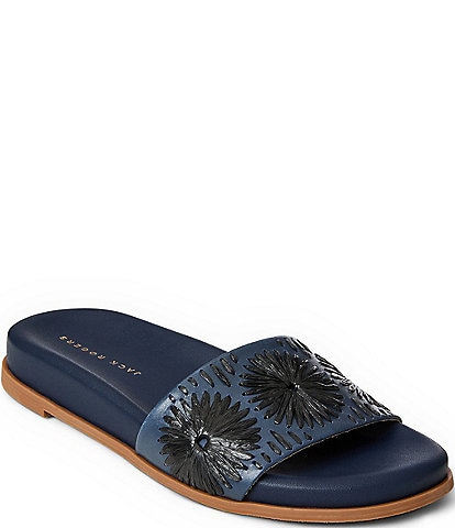 Jack Rogers Somerset Leather Raffia Rondelles Slide Sandals