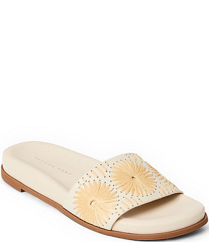 Jack Rogers Somerset Leather Raffia Rondelles Slide Sandals