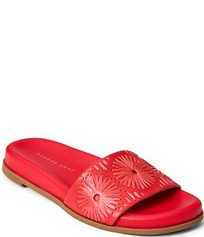 Jack Rogers Somerset Leather Raffia Rondelles Slide Sandals