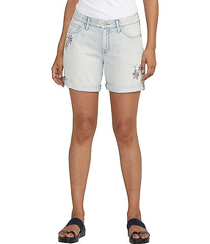 Jag Jeans Alex Embroidered Mid Rise Relaxed Boyfriend Short