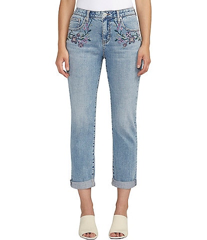 Jag Jeans Carter Embroidered Waist Mid Rise Slim Leg Jeans