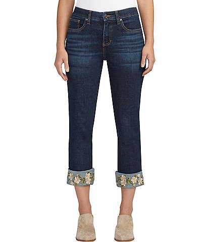 Jag Jeans Carter Mid Rise Slim Leg Embroidered Hem Girlfriend Jeans