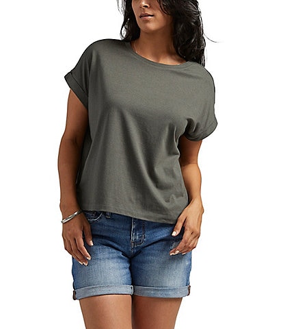Jag Jeans Drapey Luxe Crew Neck Rolled Cap Sleeve Tee