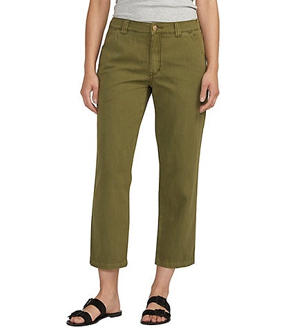 Jag Jeans Linen Blend Chino Mid Rise Straight Leg Cropped Pant