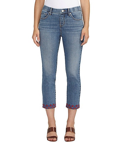 Jag Jeans Maya Stretch Denim Mid Rise Slim Fit Embroidered Hem Capri Jeans