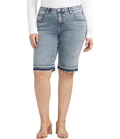 Jag Jeans Plus Size Cecilia Mid Rise Embroidery Raw Hem Bermuda Shorts