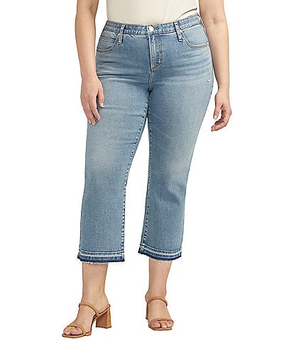 Jag Jeans Plus Size Eloise Stretch Denim Mid Rise Embroidered Raw Hem Cropped Boot Cut Jeans