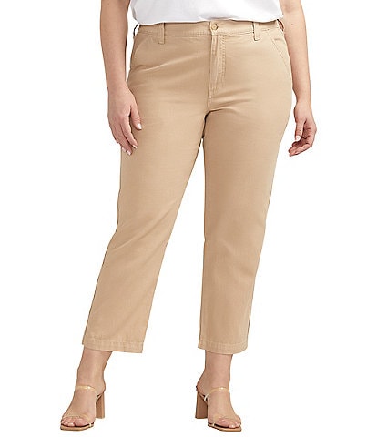 Jag Jeans Plus Size Linen Blend Chino Mid Rise Straight Leg Cropped Pants