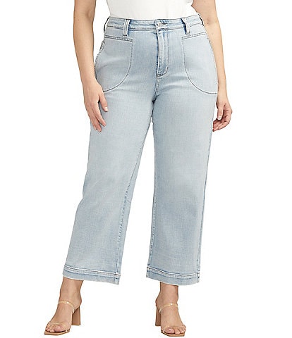 Jag Jeans Plus Size Sophia Stretch Denim Patch Pocket High Rise Wide Leg Cropped Jean