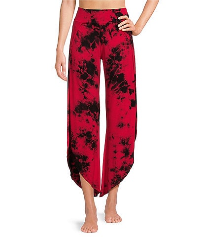 JALA Bhakti Tie Dye Print Knit Jersey Wide Leg Asymmetrical Hem Coordinating Pants